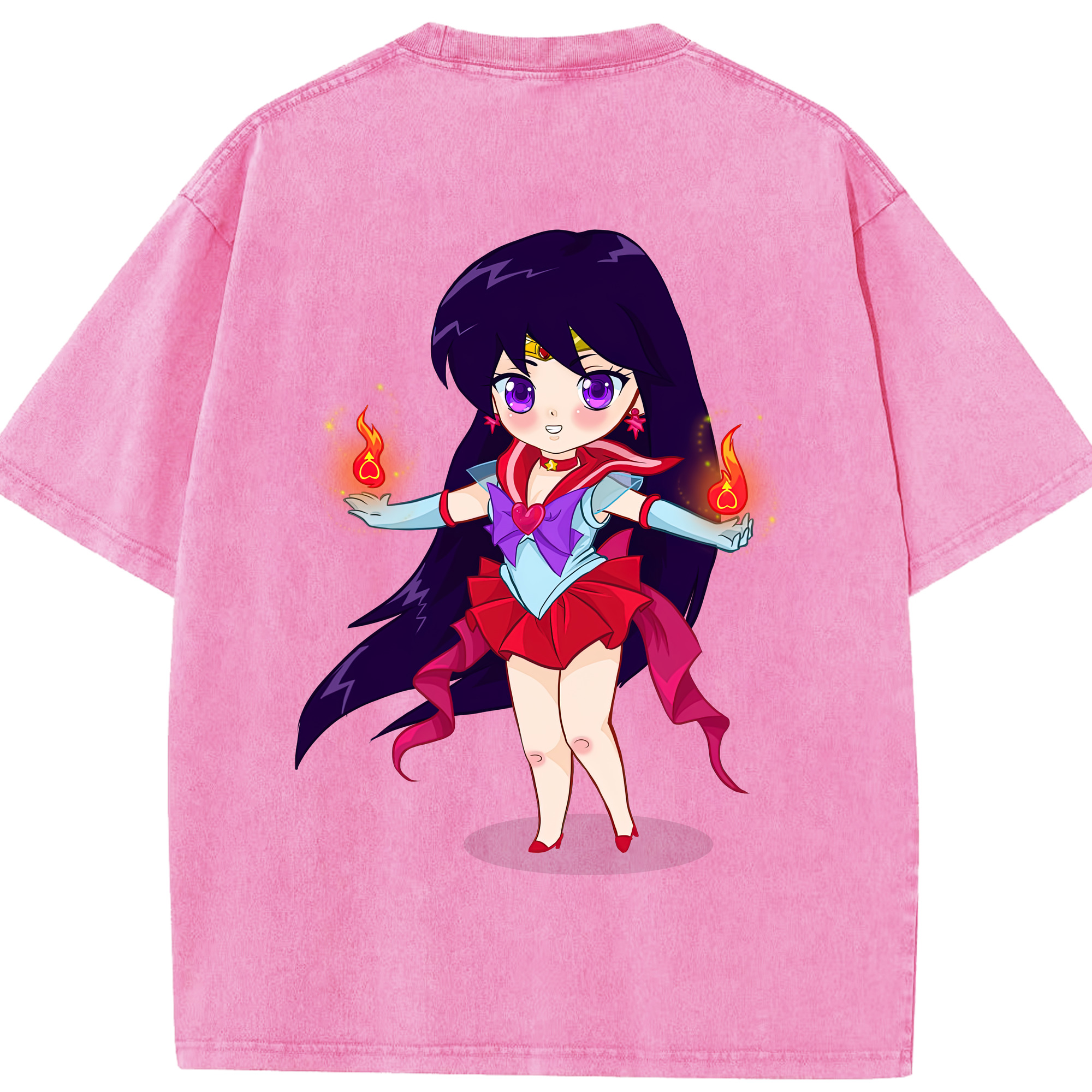 （画像用） 美少女戦士セーラームーン 火野レイ ひの レイ Sailor Moon Hino Rei （セーラーマーズ,Sailor Mars） 綿100% ヴィンテージ風 半袖Tシャツ（背面プリント）